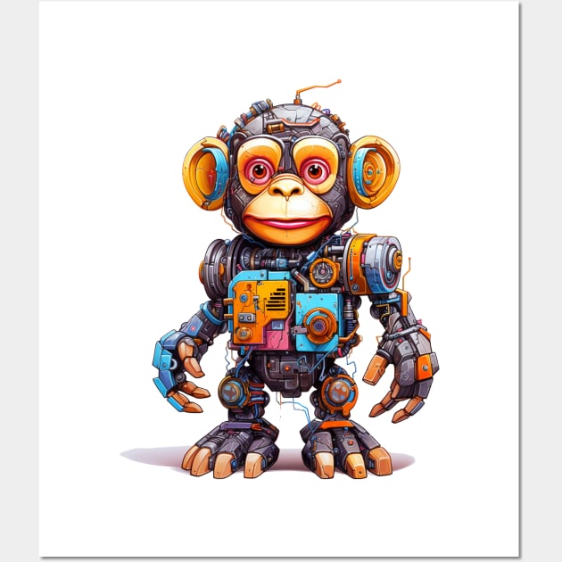 Cartoon monkey robots. T-Shirt, Sticker. Wall Art by AndreKENO